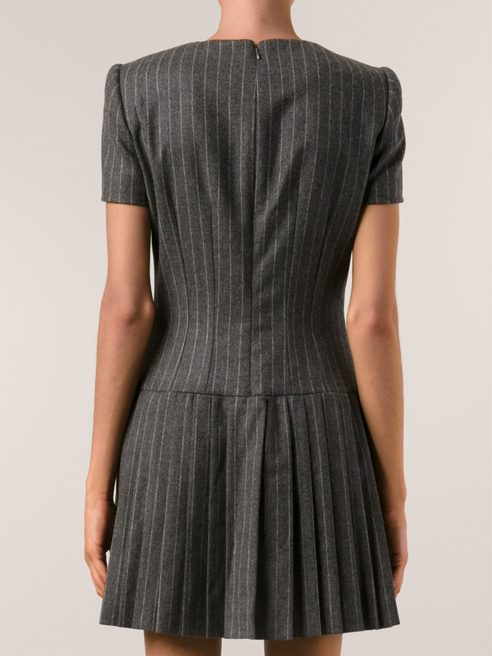 Alexander McQueen Pinstripe Pleated Dress in Grey (Gray) Lyst