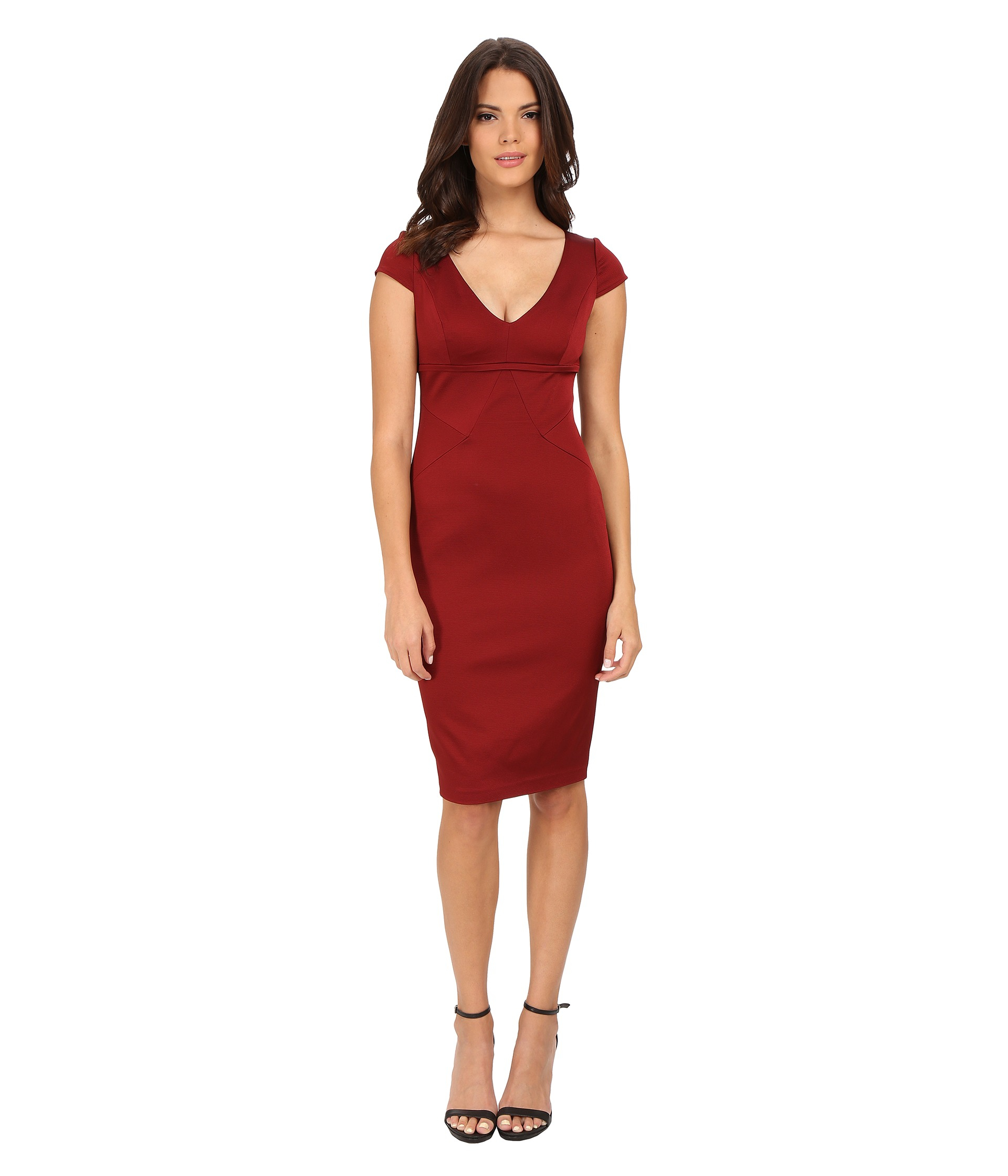 Adrianna Papell Cap Sleeve Stretch Ottoman Seamed Cocktail Dress W