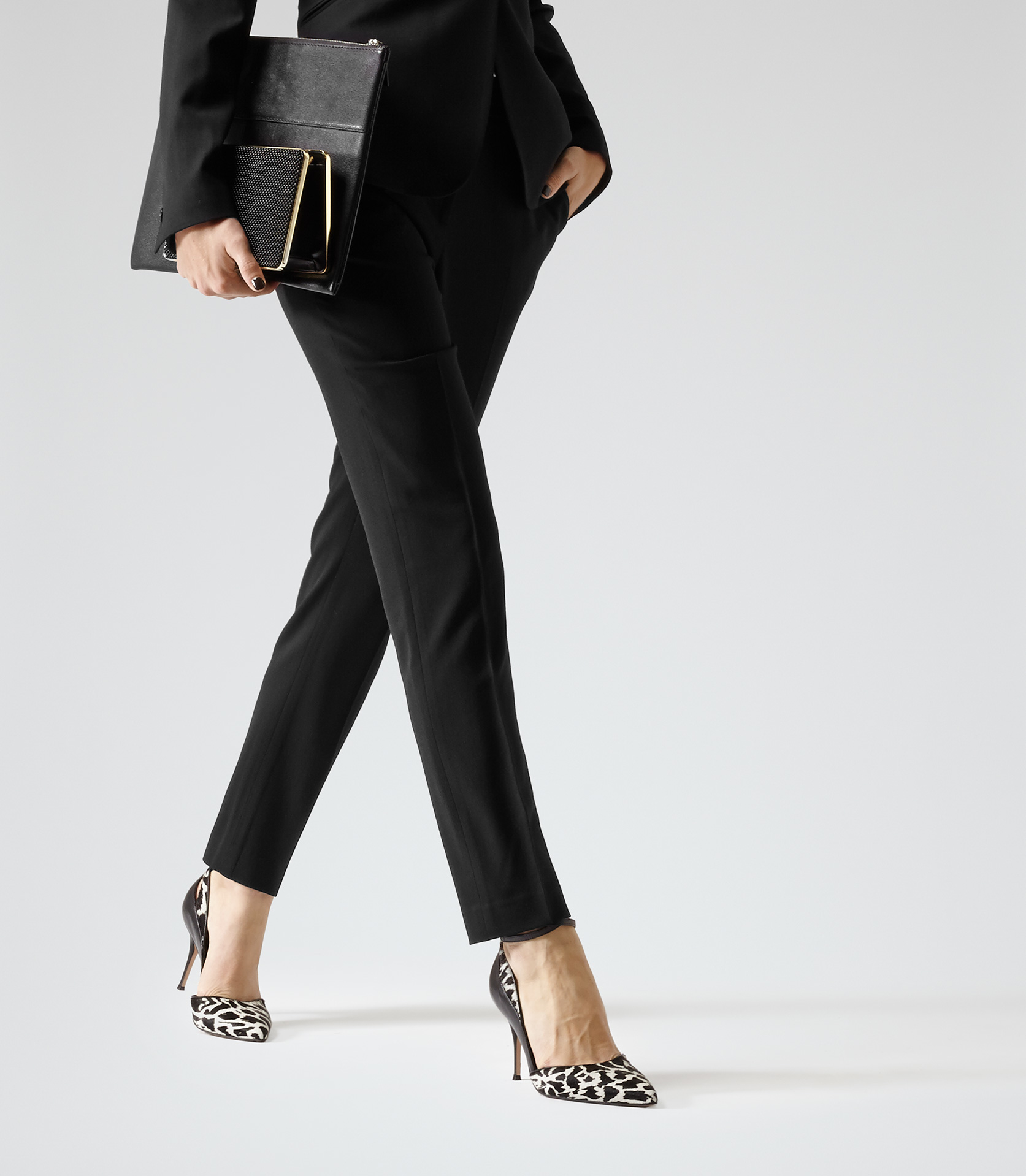 black fitted trousers