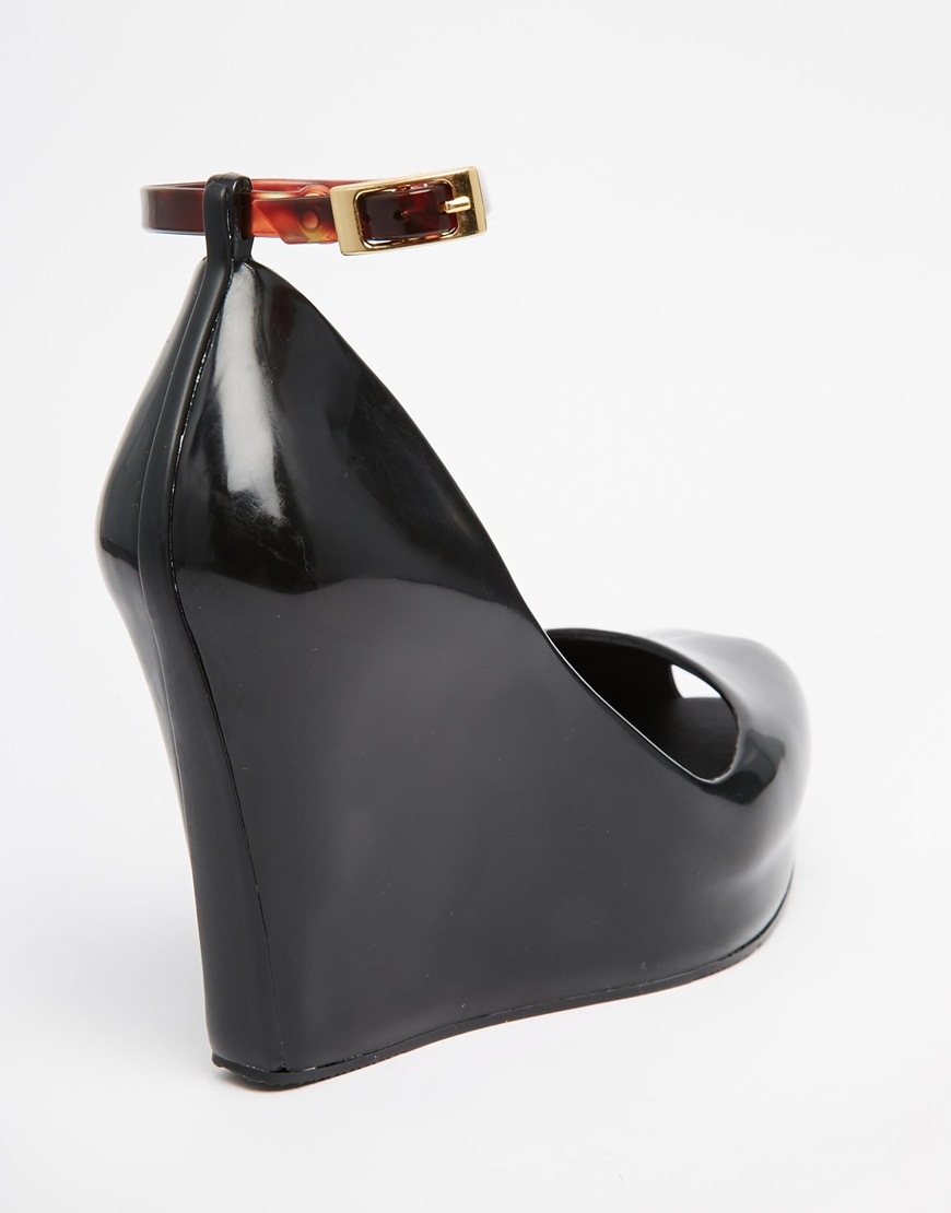 Melissa Patchuli Peep Toe Wedge Shoes in Black | Lyst