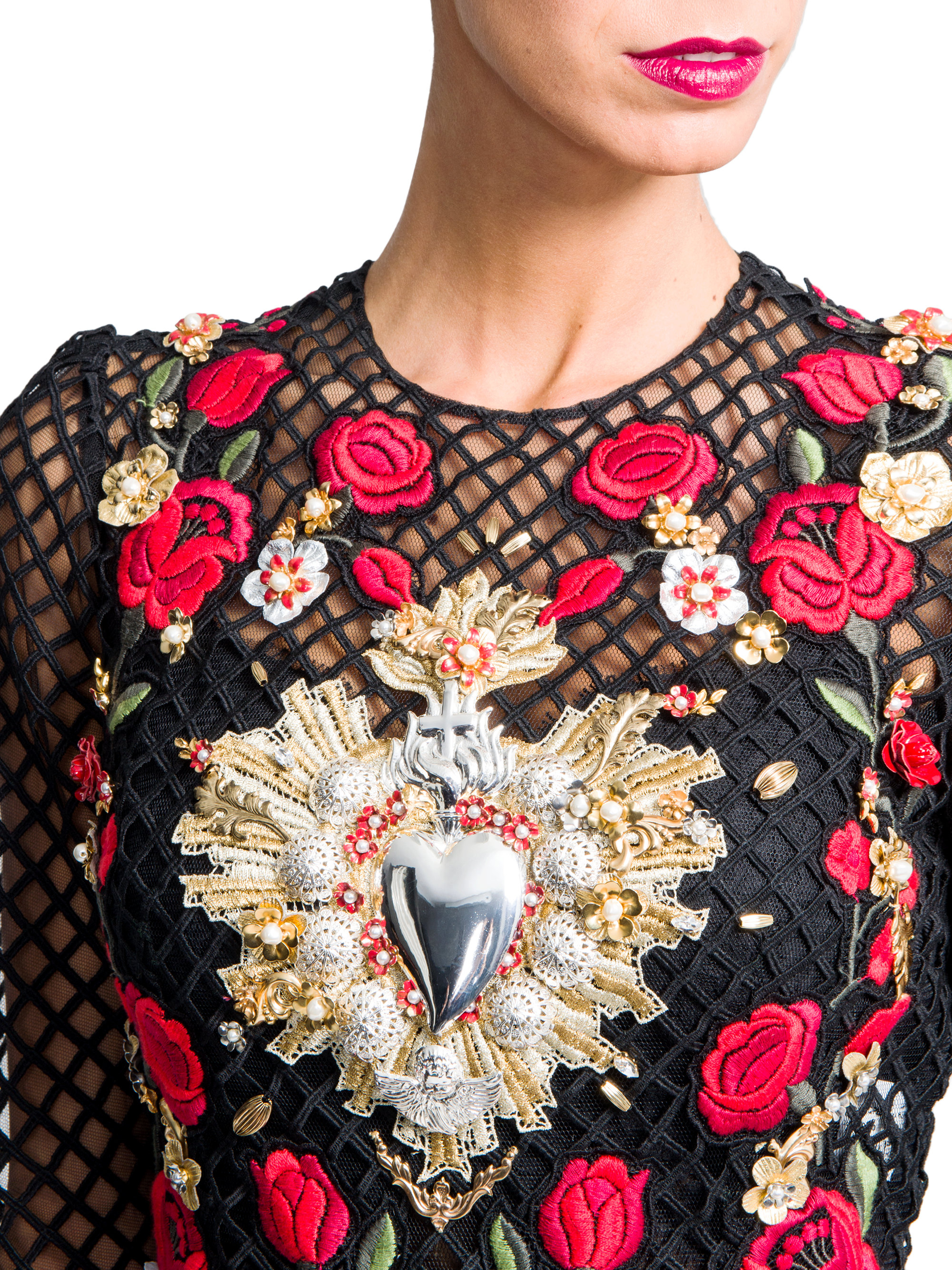 Dolce & gabbana Sacred Heart Embroidered Net Dress Lyst