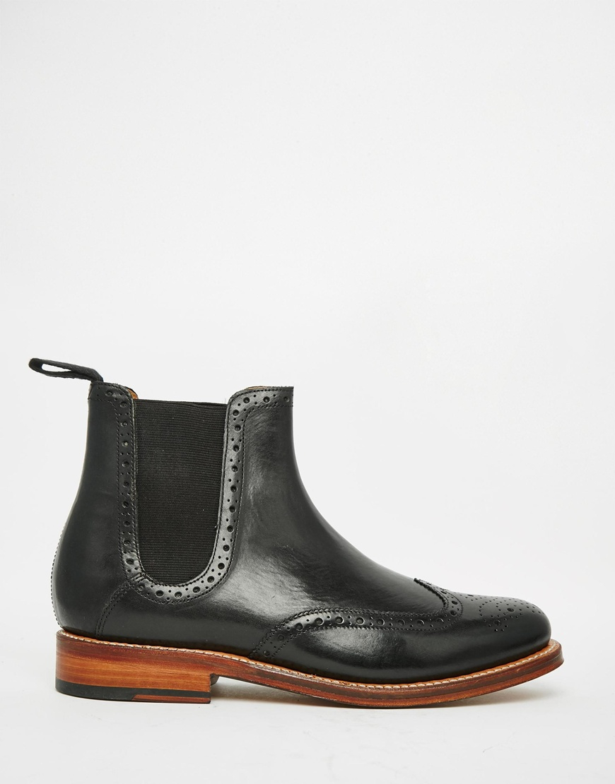 Grenson Leather Jacob Brogue Chelsea Boots - Black for Men - Lyst