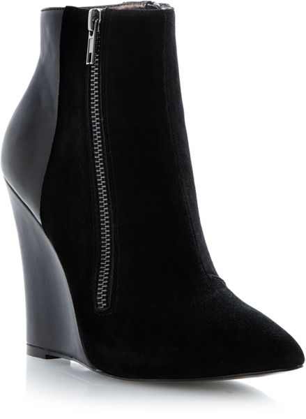Steve Madden Daaring Zip Detail Pointed Toe Wedge Ankle Boots in Black ...