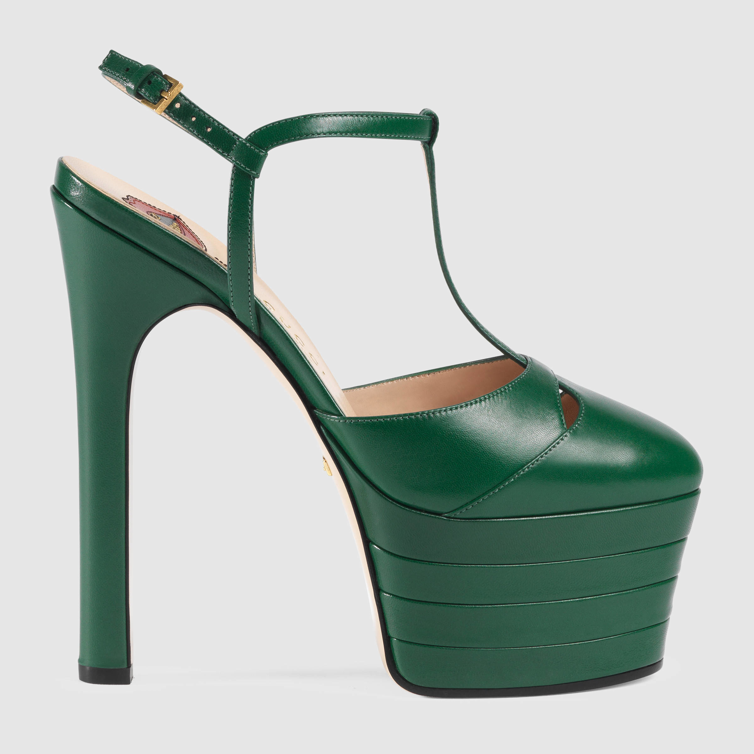 Gucci Leather Platform Pump in Green | Lyst