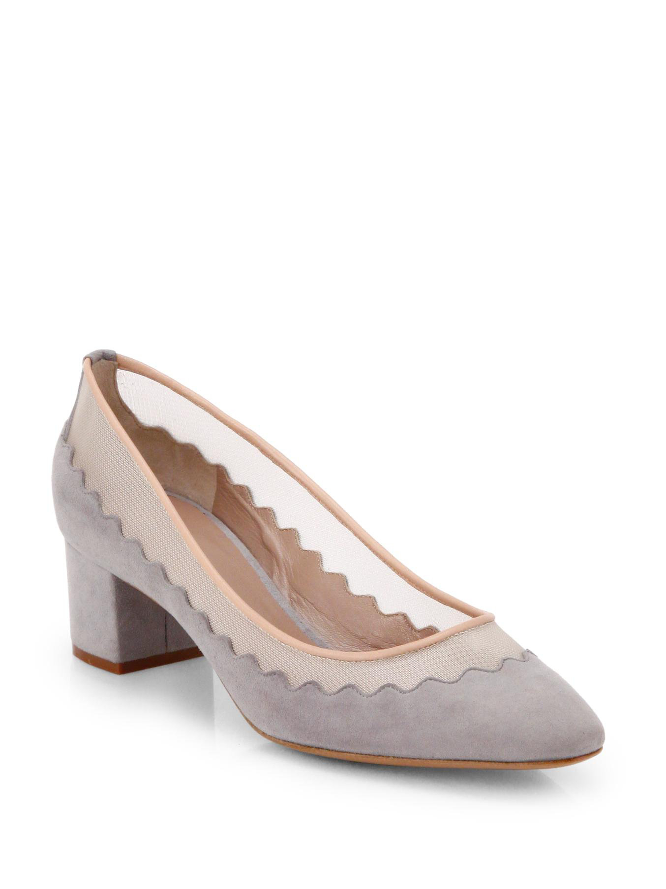 chloé scalloped suede pumps