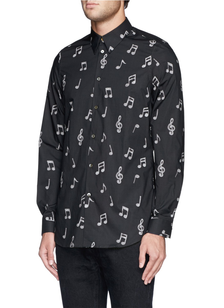 Music Note Print Cotton Poplin Shirt 