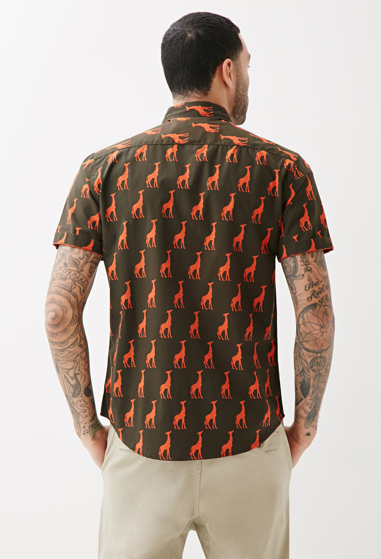 Forever 21 Giraffe Print Collared Shirt 