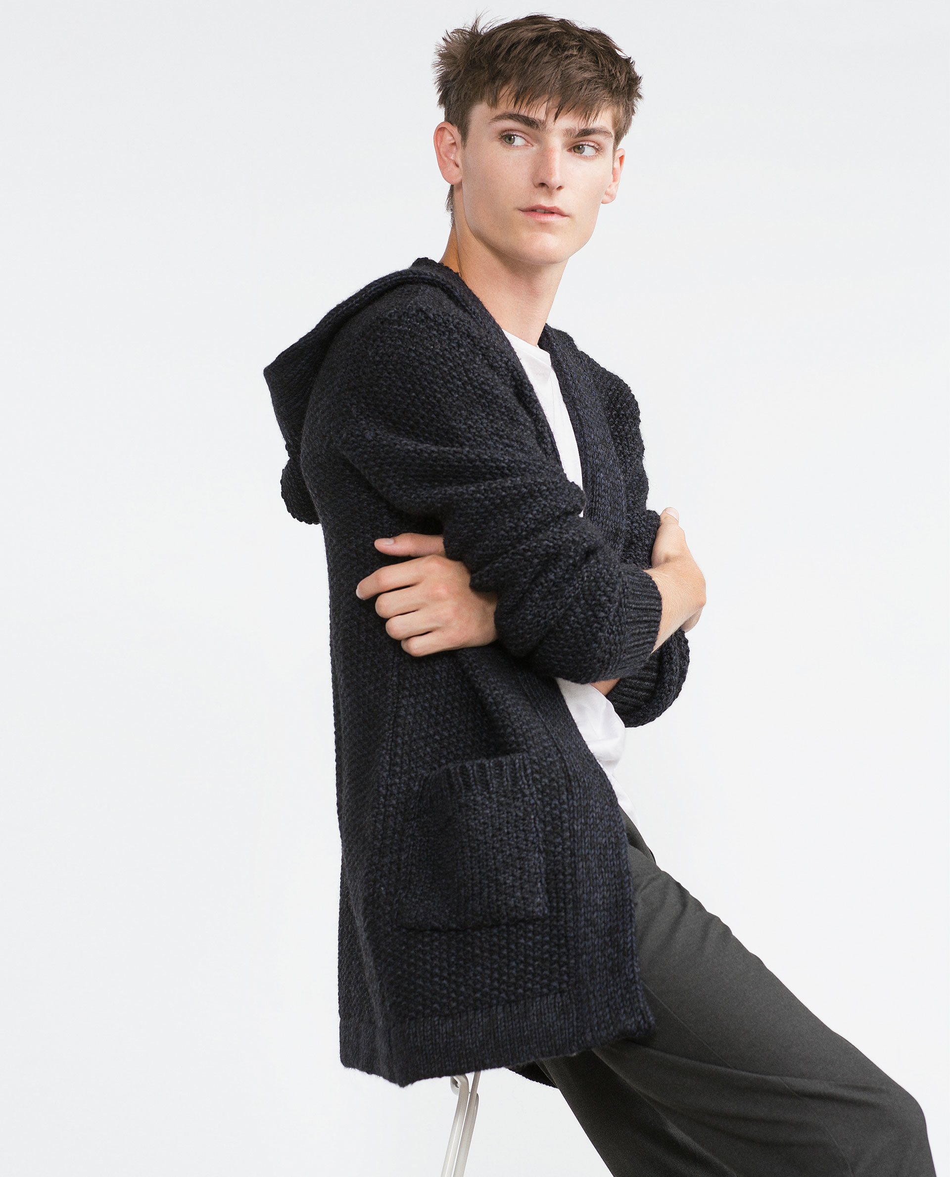 Zara Open Cardigan With Hood in Blue for Men (Navy blue) Lyst