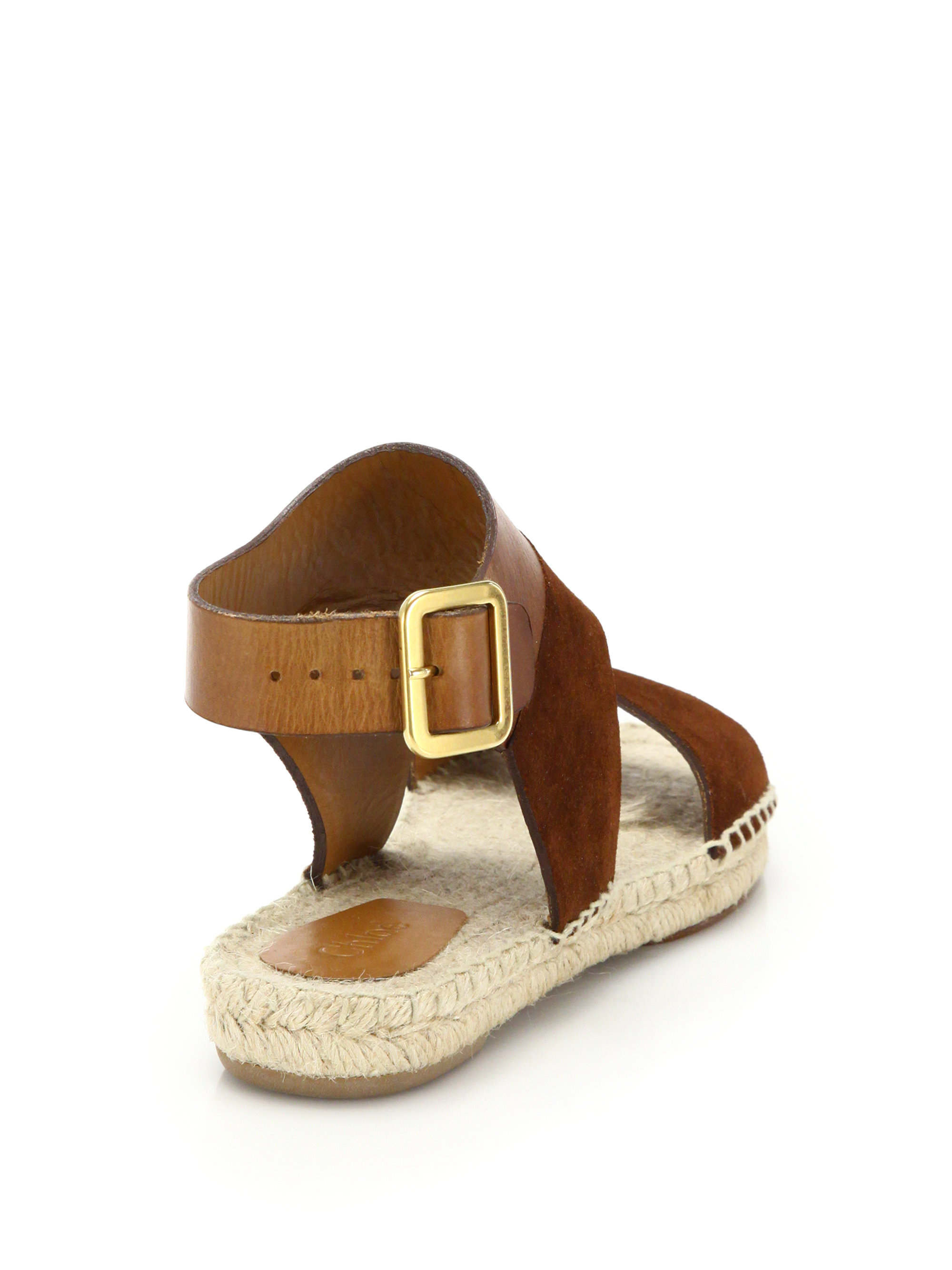 Chloé Suede & Leather Espadrille Flat Sandals in Brown - Lyst