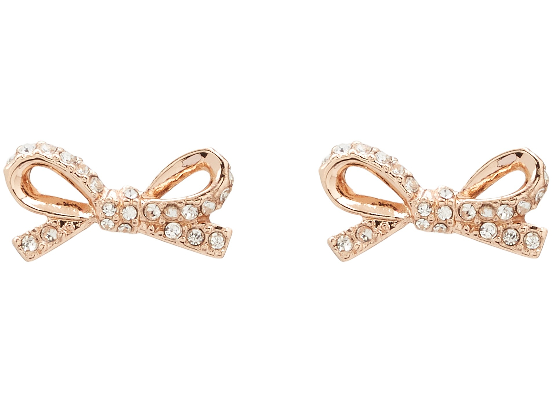 Kate Spade Skinny Mini Pave Bow Stud Earrings in Pink (Clear/Rose Gold ...