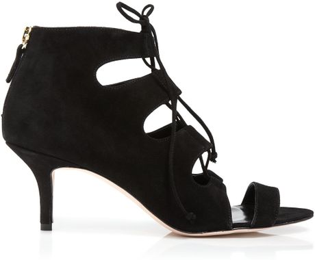 black lace up mid heels
