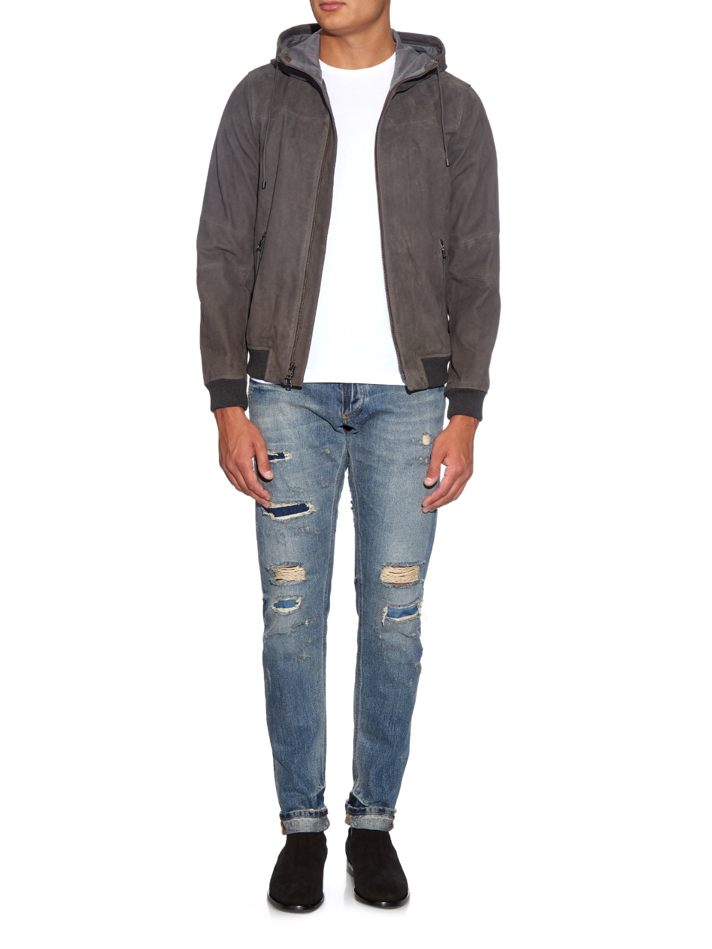 Vince Hooded Suede Jacket in Grey (Gray) for Men Lyst