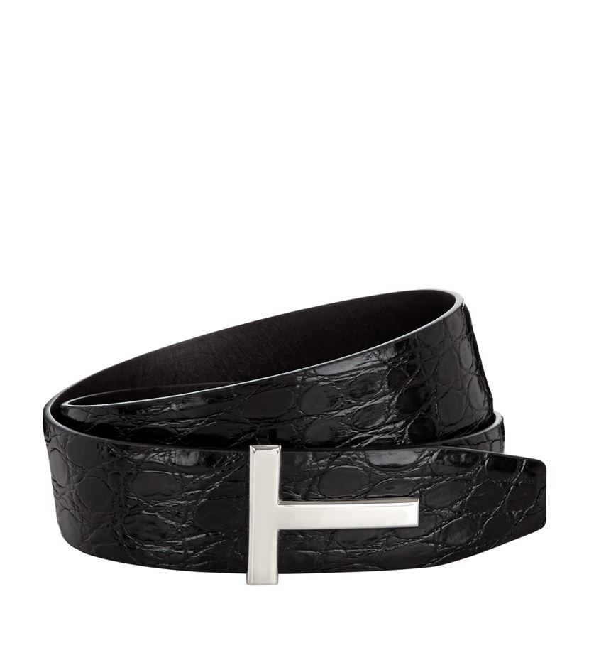 Tom Ford Leather Crocodile Skin T Belt in Black for Men - Lyst
