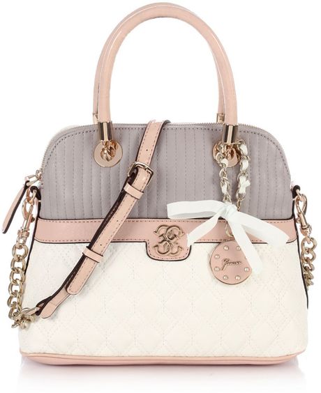 Guess Merci Small Dome Satchel Bag in White (white multi) | Lyst