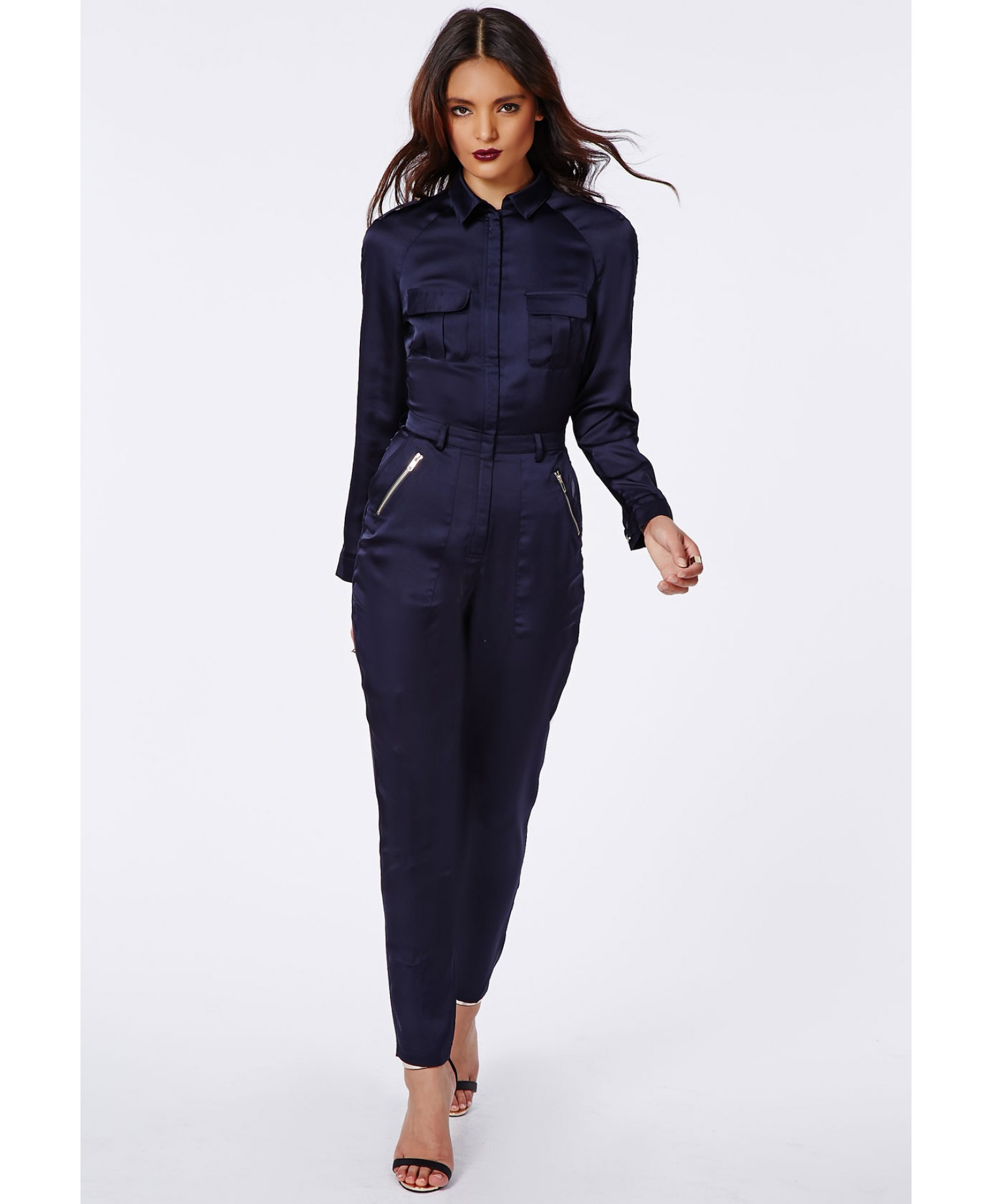 Missguided Annabelle Utility Style Long Sleeve Jumpsuit Navy in Blue - Lyst