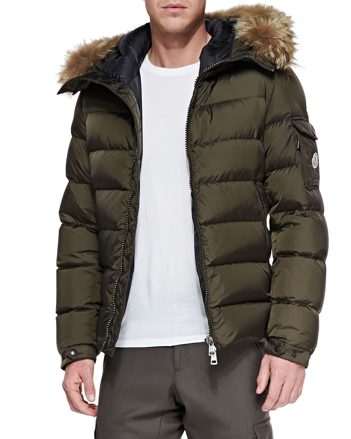 Moncler Byron Fur-Trim Hood Puffer Jacket in Brown for Men - Lyst