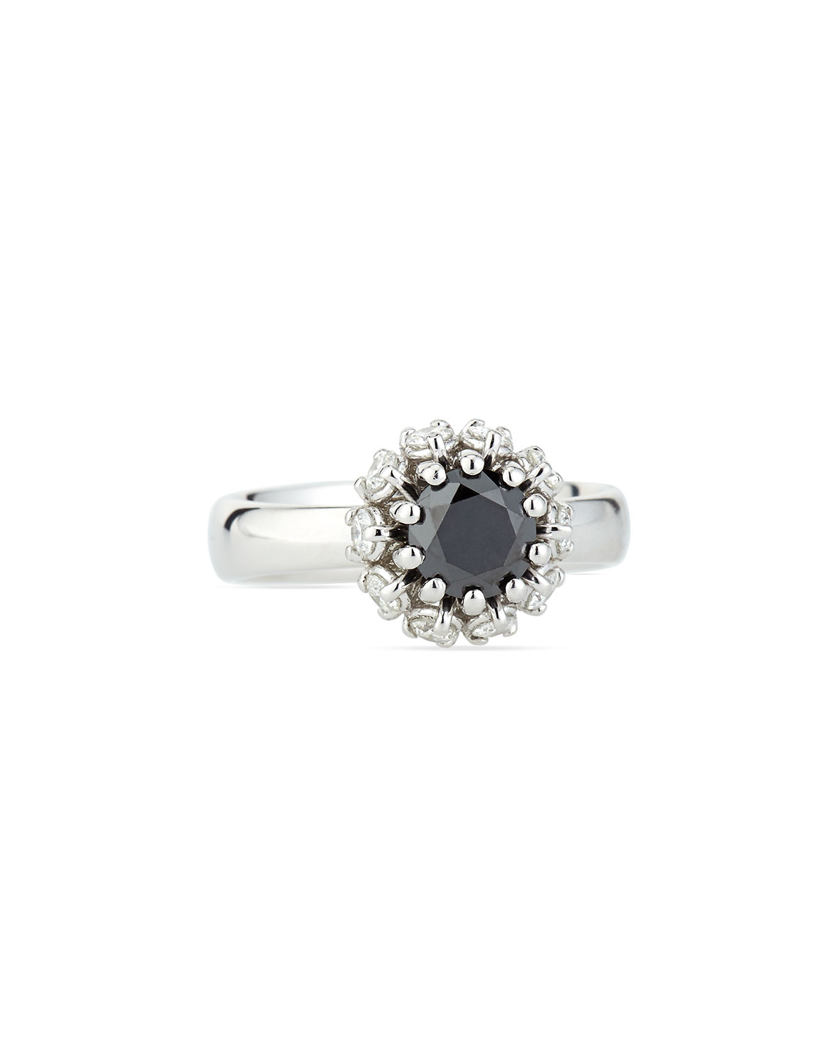 Roberto Coin Black Diamond Platinum Ring With Diamond Halo in Black