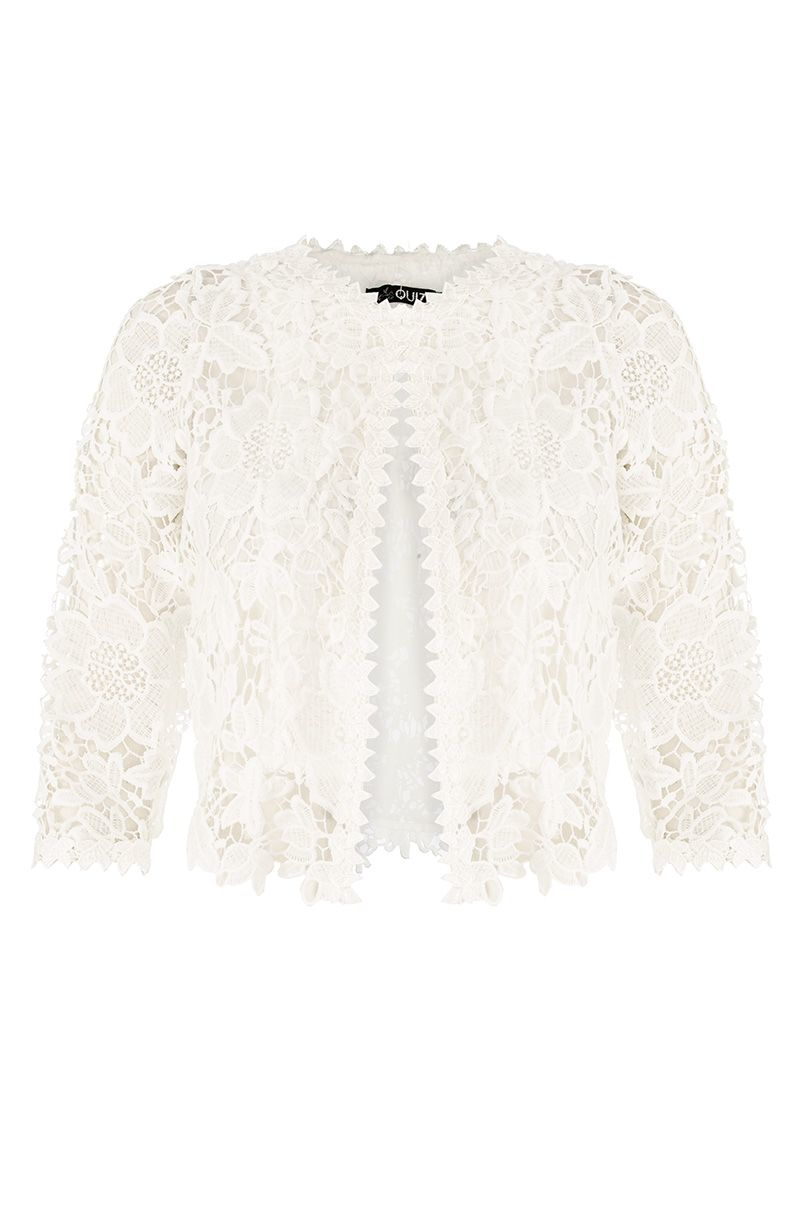 Quiz White Lace Crop Jacket in White | Lyst