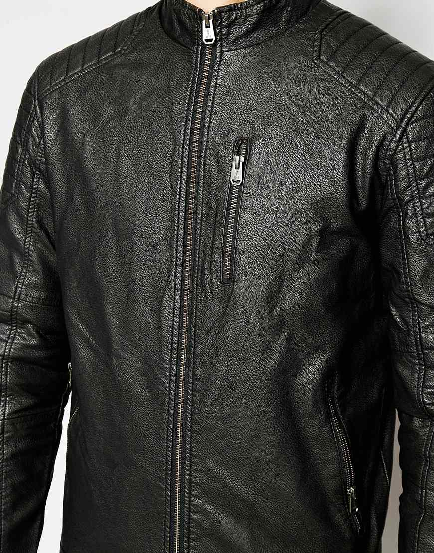 Men S Black Distressed Faux Leather Biker Jacket