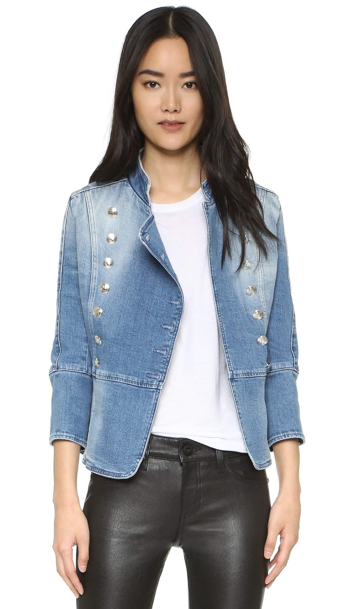 Balmain Double Breasted Denim Jacket in Blue | Lyst