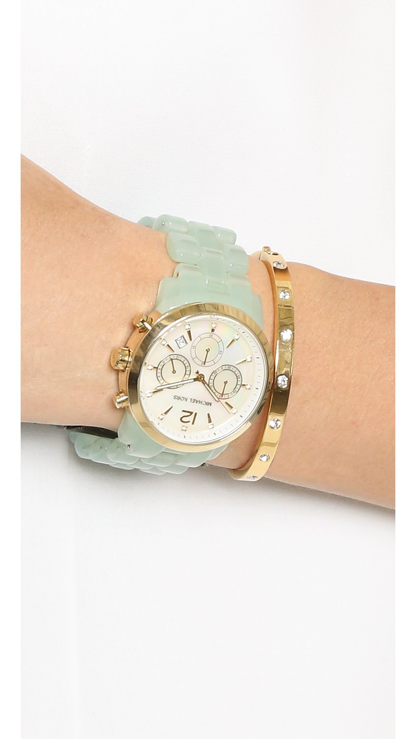 Michael Kors Audrina Watch in Gold/White (Green) | Lyst