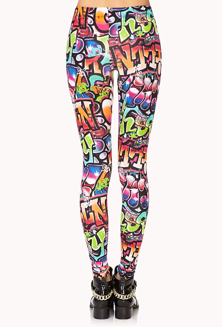  Forever  21  Forever  Cool Graffiti Leggings  Lyst