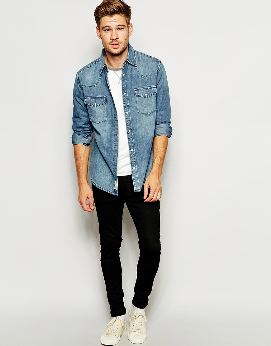 Esprit Heavyweight Denim Western Shirt in Blue for Men Lyst