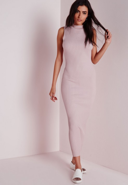 pink ribbed maxi dress