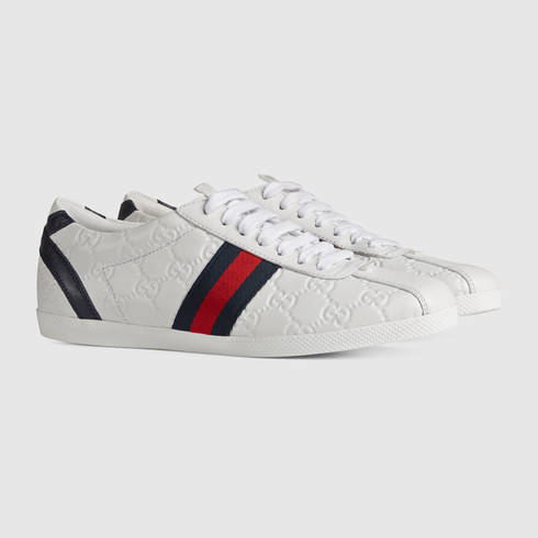 Gucci Guccissima Leather Lace-up Sneaker in White | Lyst