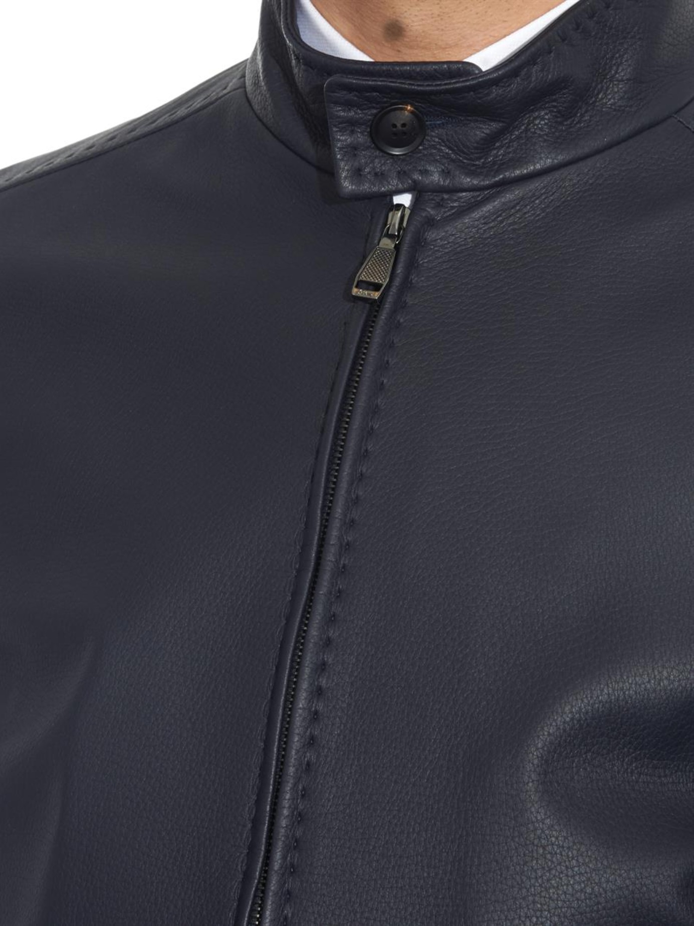 Brioni Leather Er Jacket In Blue For Men Lyst Gallery