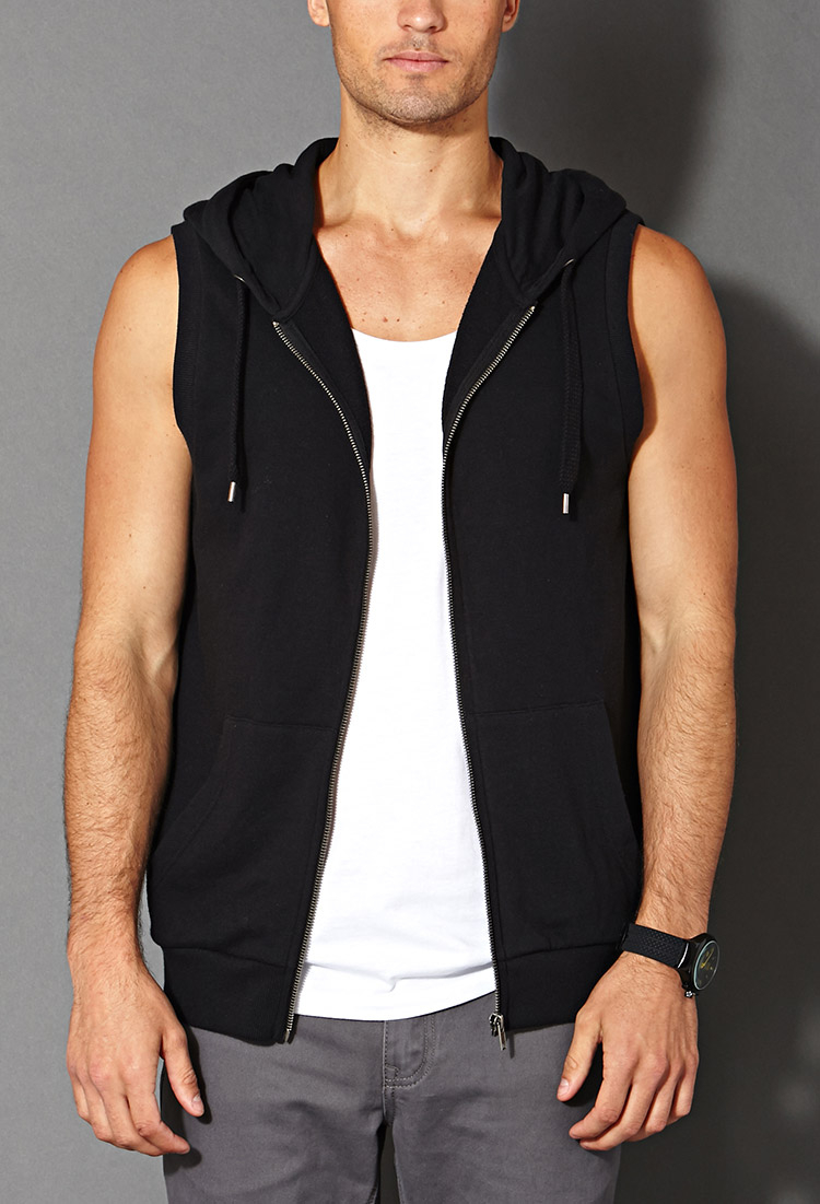 black sleeveless hoodie mens