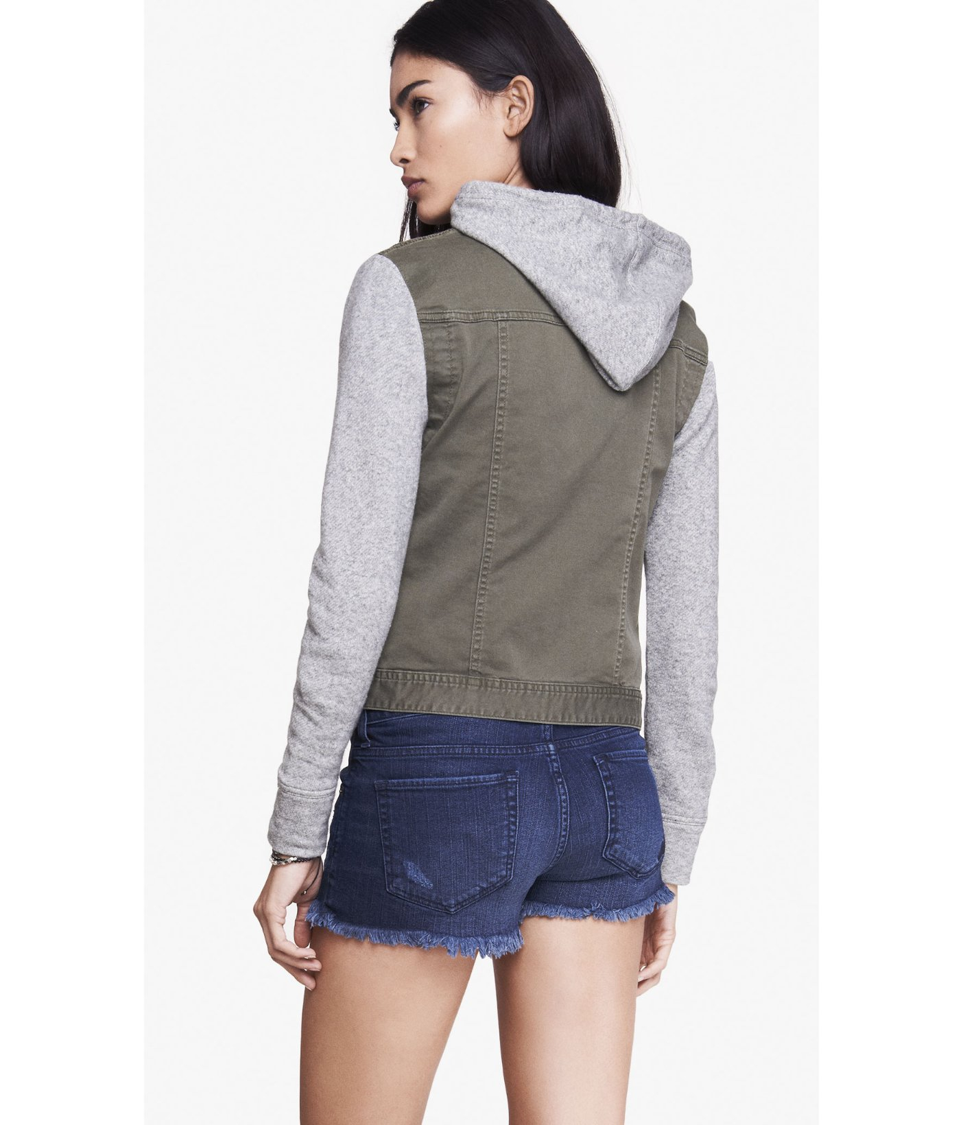 Express Denim Sweatshirt Sleeve Hooded 