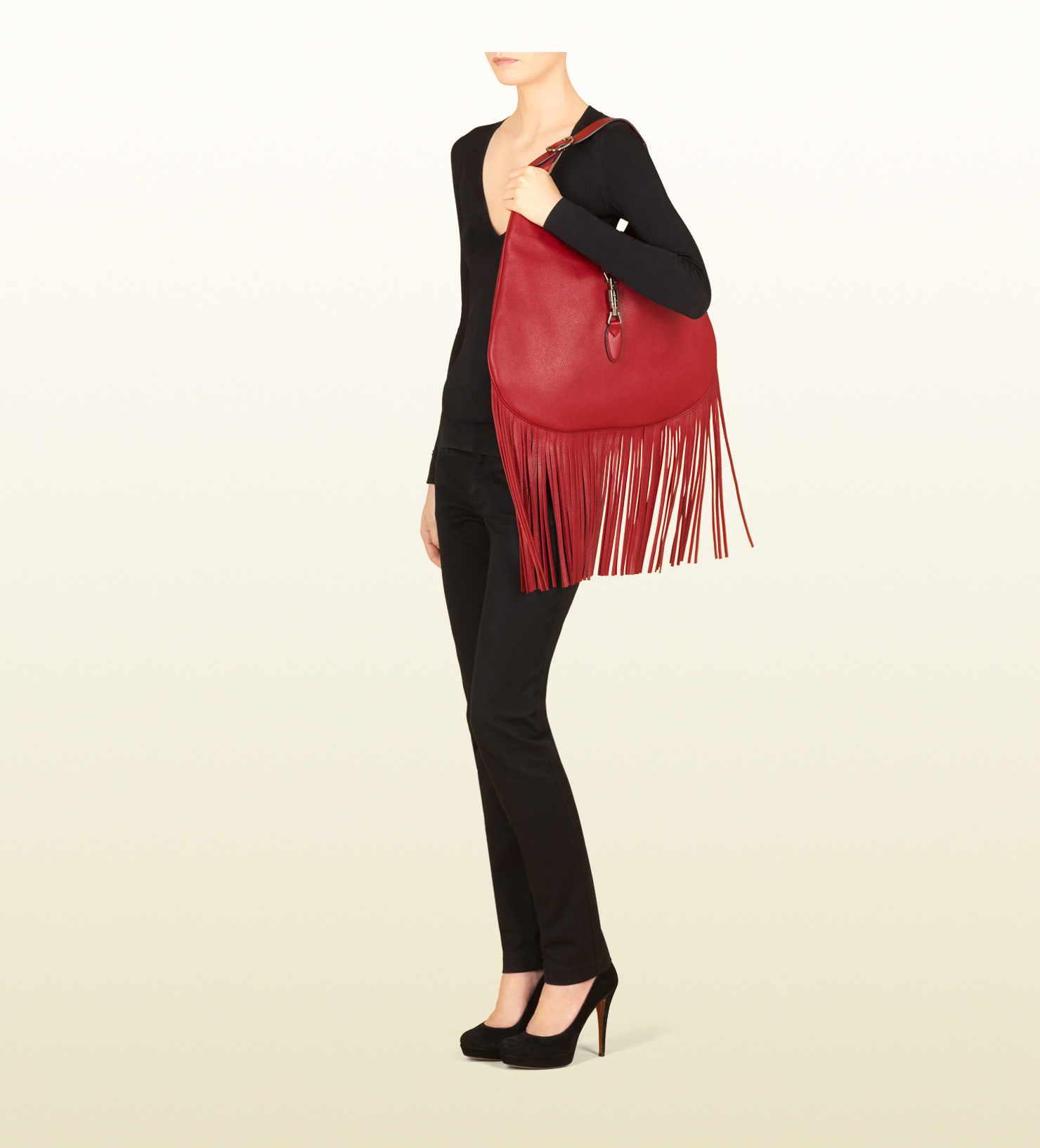 Gucci Nouveau Fringe Leather Hobo in Red | Lyst