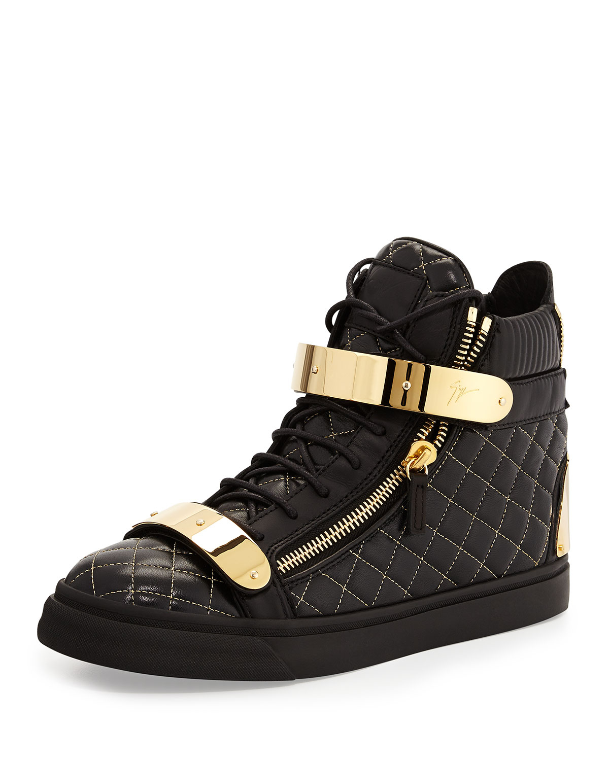 Giuseppe zanotti Quilted Leather High-Top Sneakers in Black for Men | Lyst