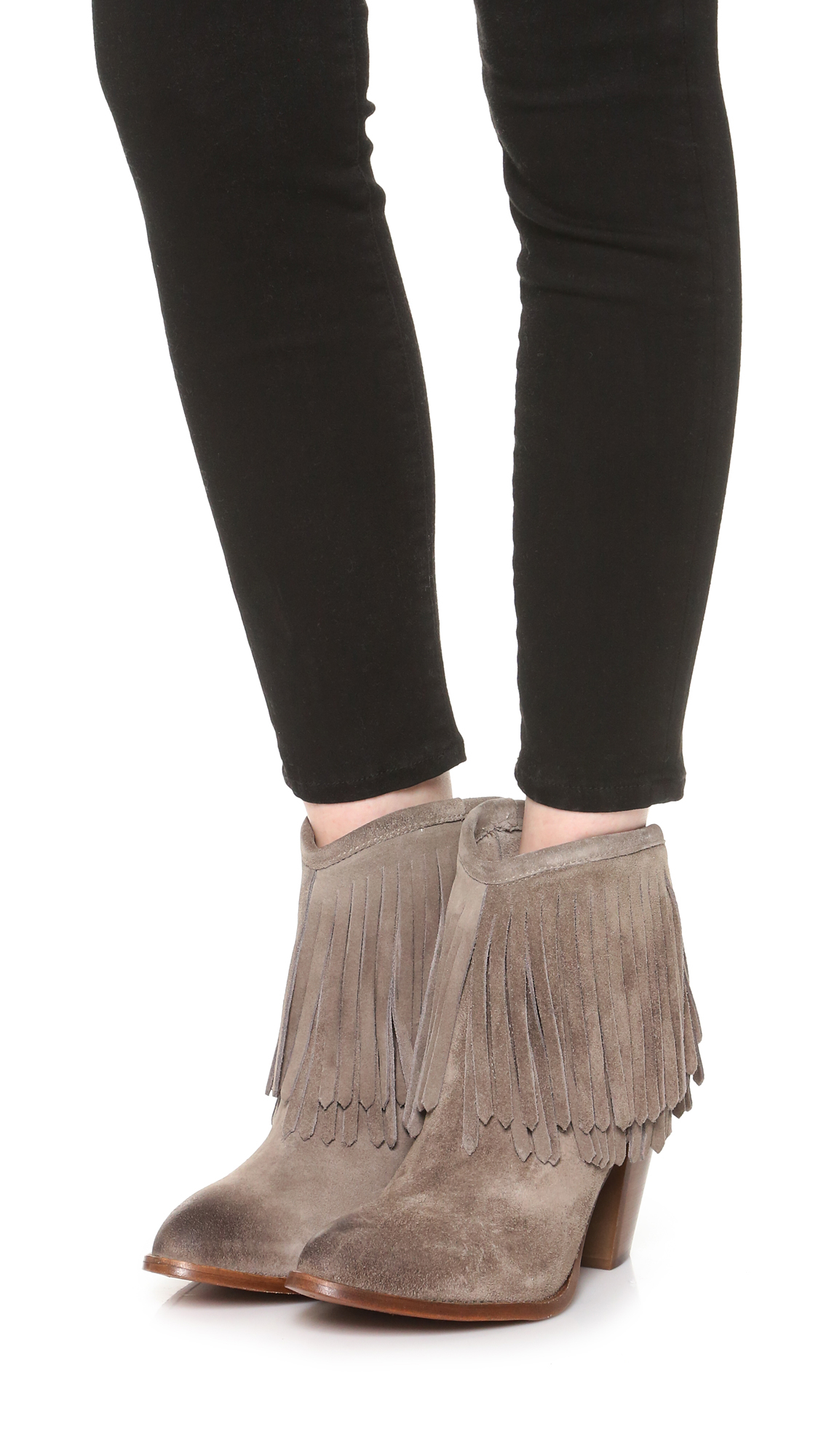 gray fringe booties
