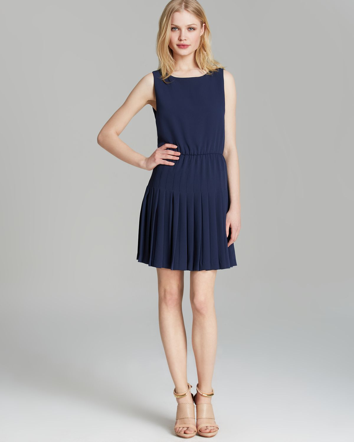 Alice + olivia Shanna Fit and Flare Pleated Dress in Blue | Lyst