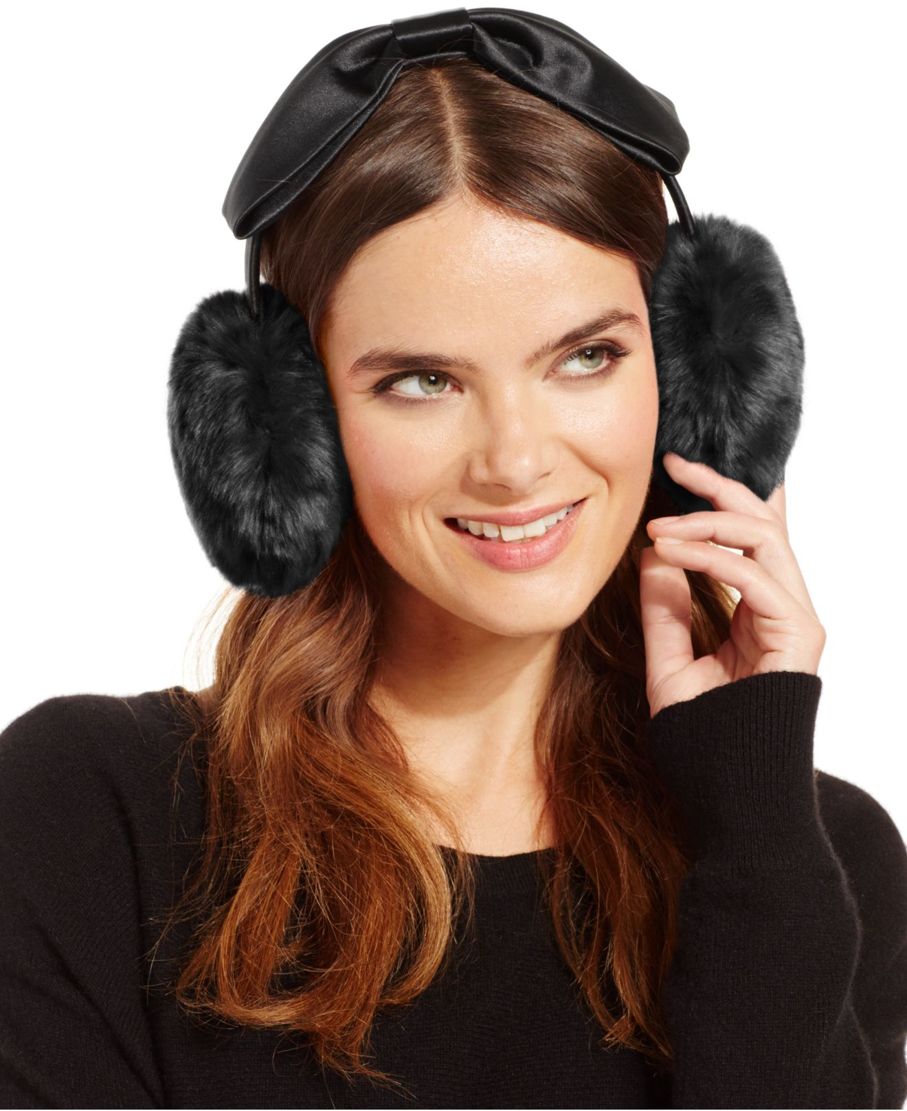 Lyst Kate Spade Faux Fur Earmuffs in Black