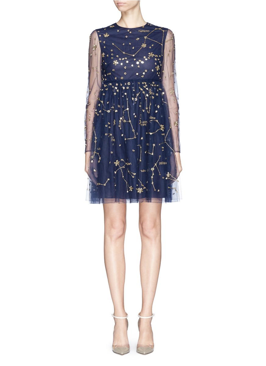 Lyst - Valentino Cosmos Mirror Embroidery Tulle Dress in Blue