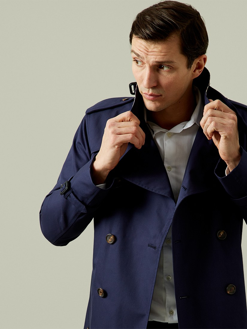 Aquascutum Cotton Austin Trench Coat in Navy (Blue) for Men Lyst