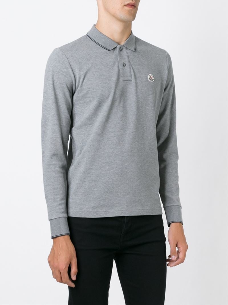 Moncler Long Sleeve Polo Shirt in Grey 