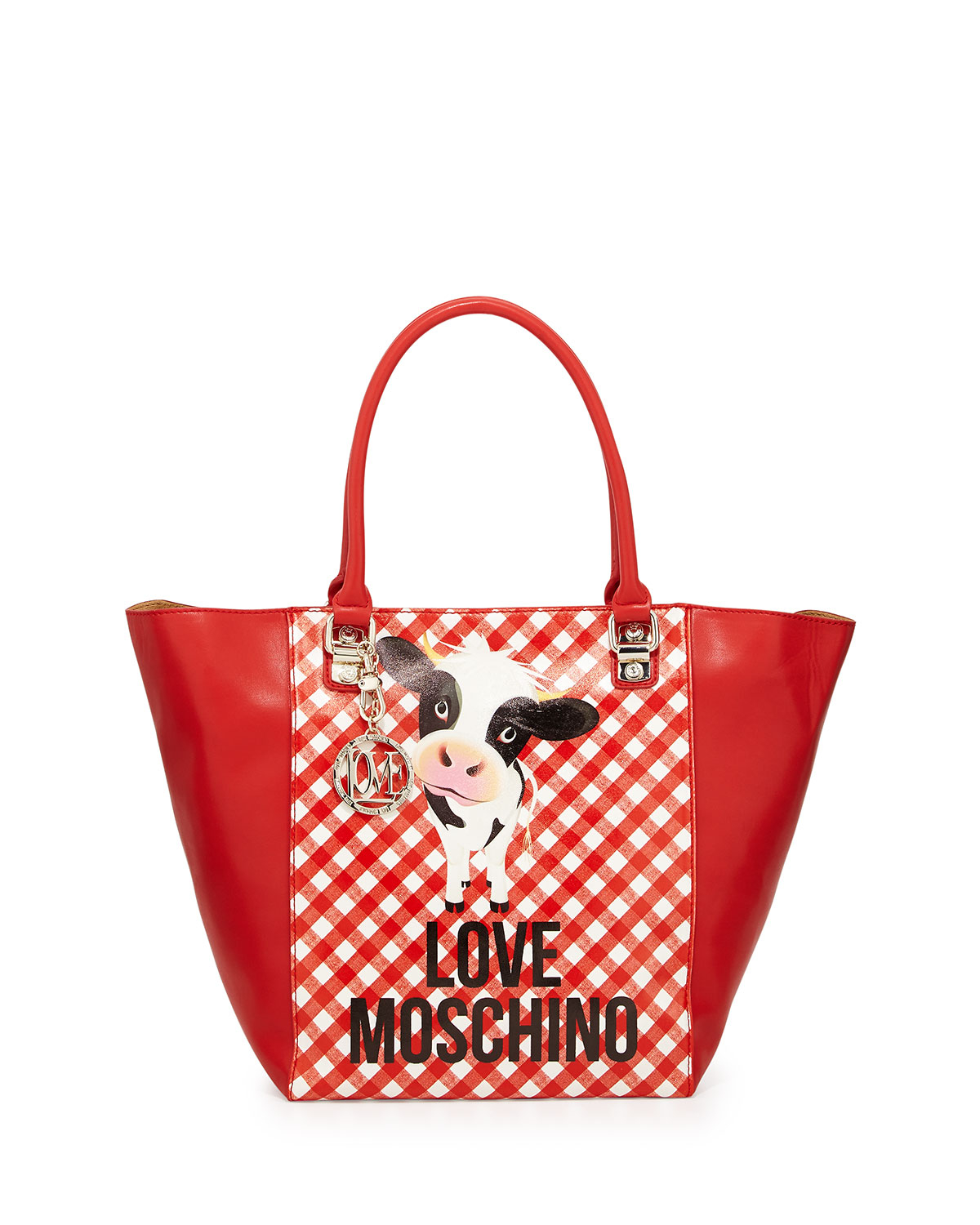 Cow Ginghamprint Fauxleather Tote Bag Cow Ginghamprint Fauxleather Tote Bag