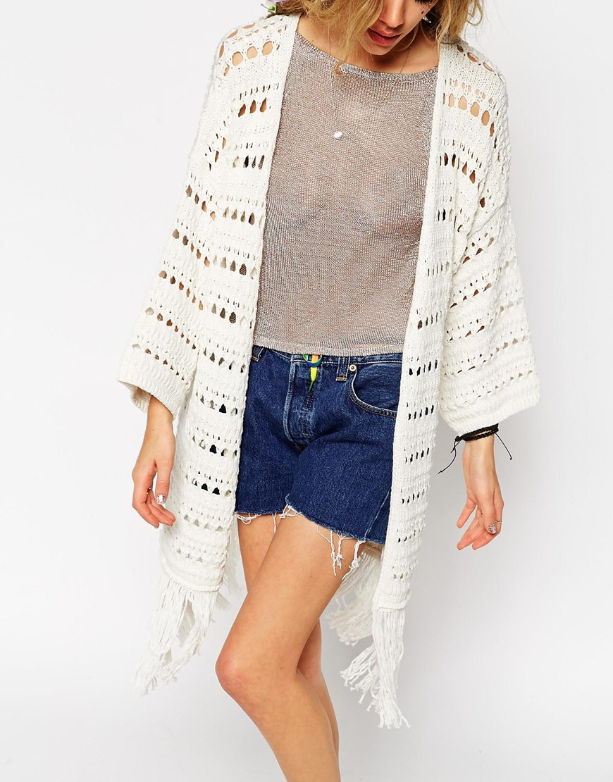ASOS Crochet Kimono Cardigan in White Lyst
