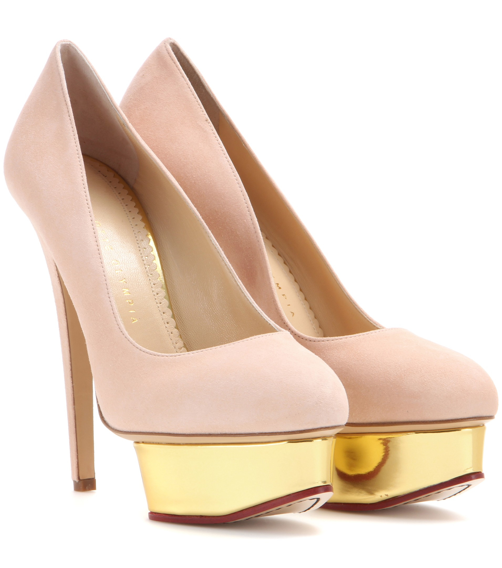 Charlotte Olympia Dolly Suede Platform Pumps in Blush/Gold (Pink) - Lyst