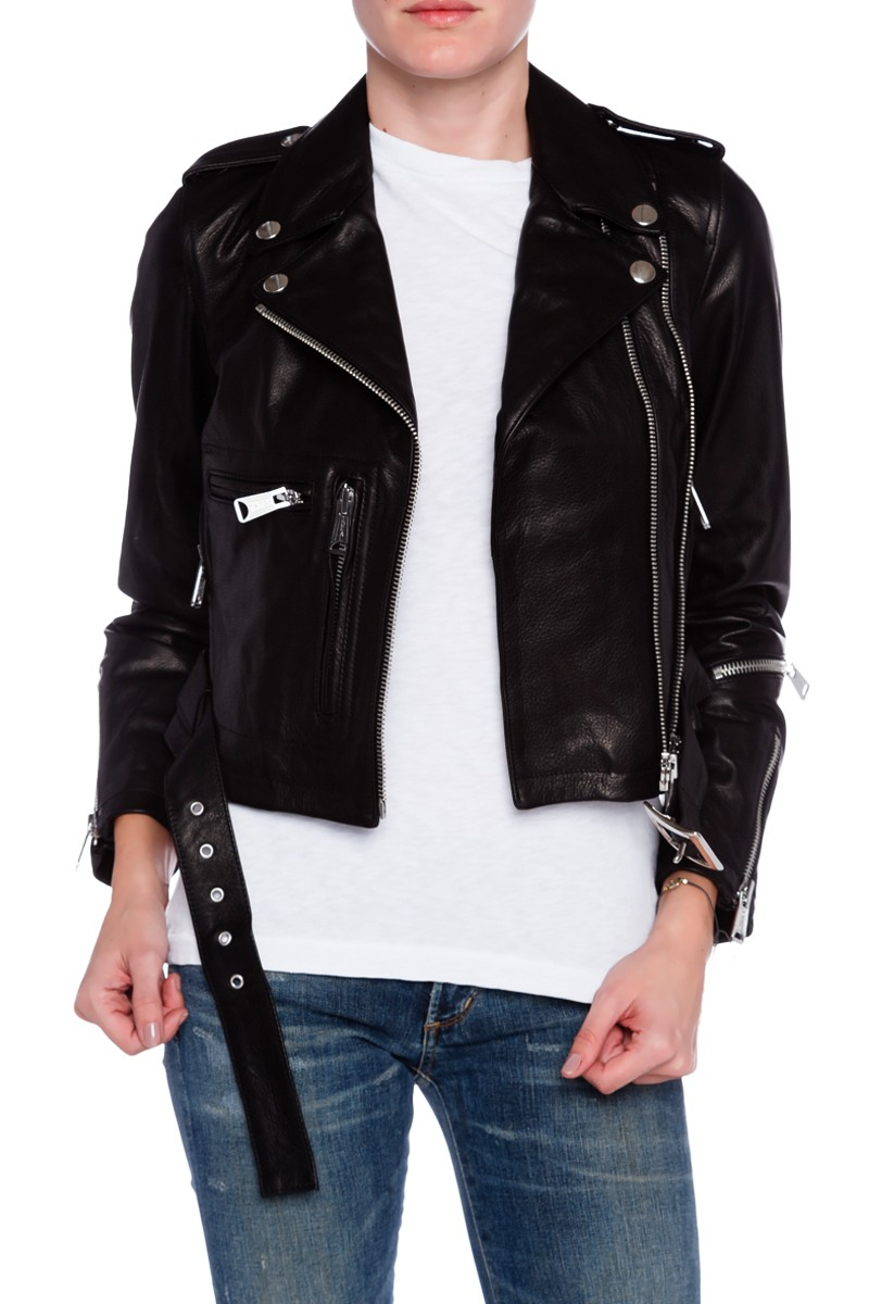 R13 Cropped Classic Leather Moto Jacket in Black Lyst