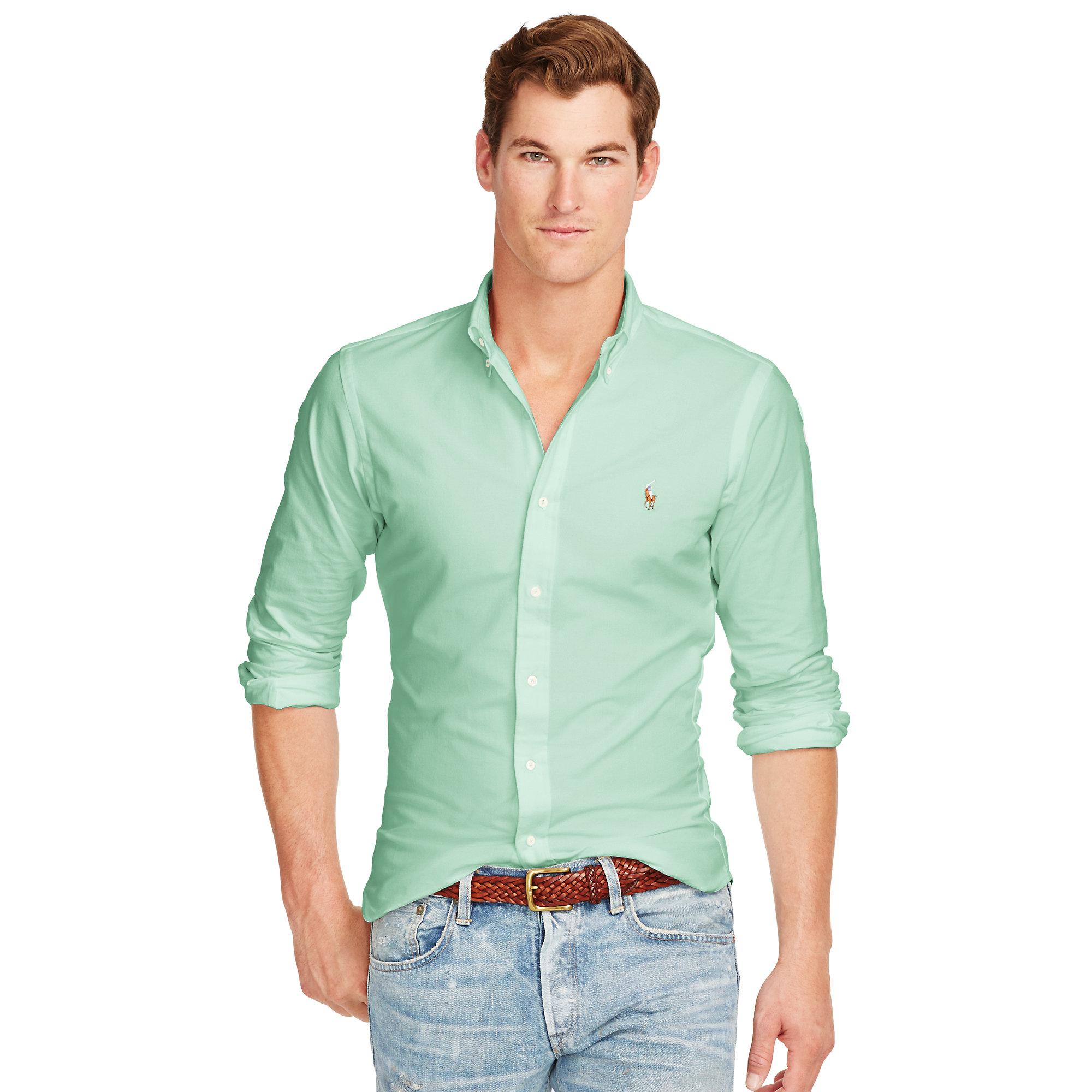 Polo Ralph Lauren Cotton Slim-fit Stretch Oxford Shirt in Green for Men |  Lyst