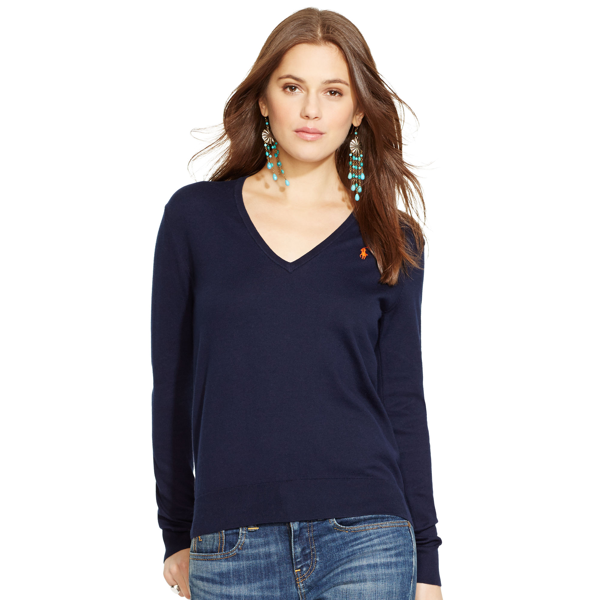 ralph lauren blue v neck jumper