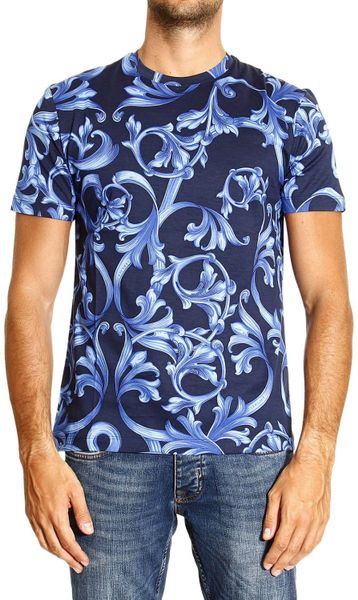 Versace T-Shirt Short Sleeve Crewneck Barocco Print in Blue for Men | Lyst