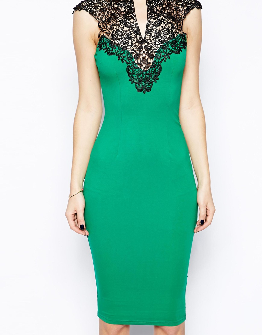 AX Paris Bodyconscious Dress with Lace Panel in Green Lyst