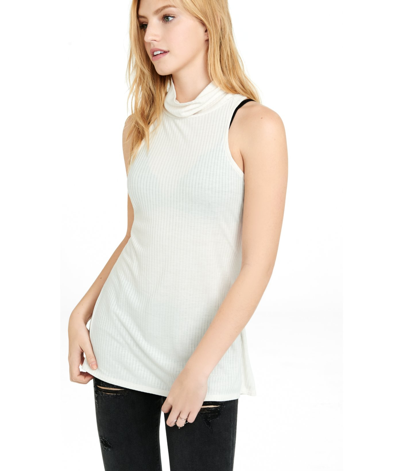 Lyst Express One Eleven Ribbed Turtleneck Tunic in White