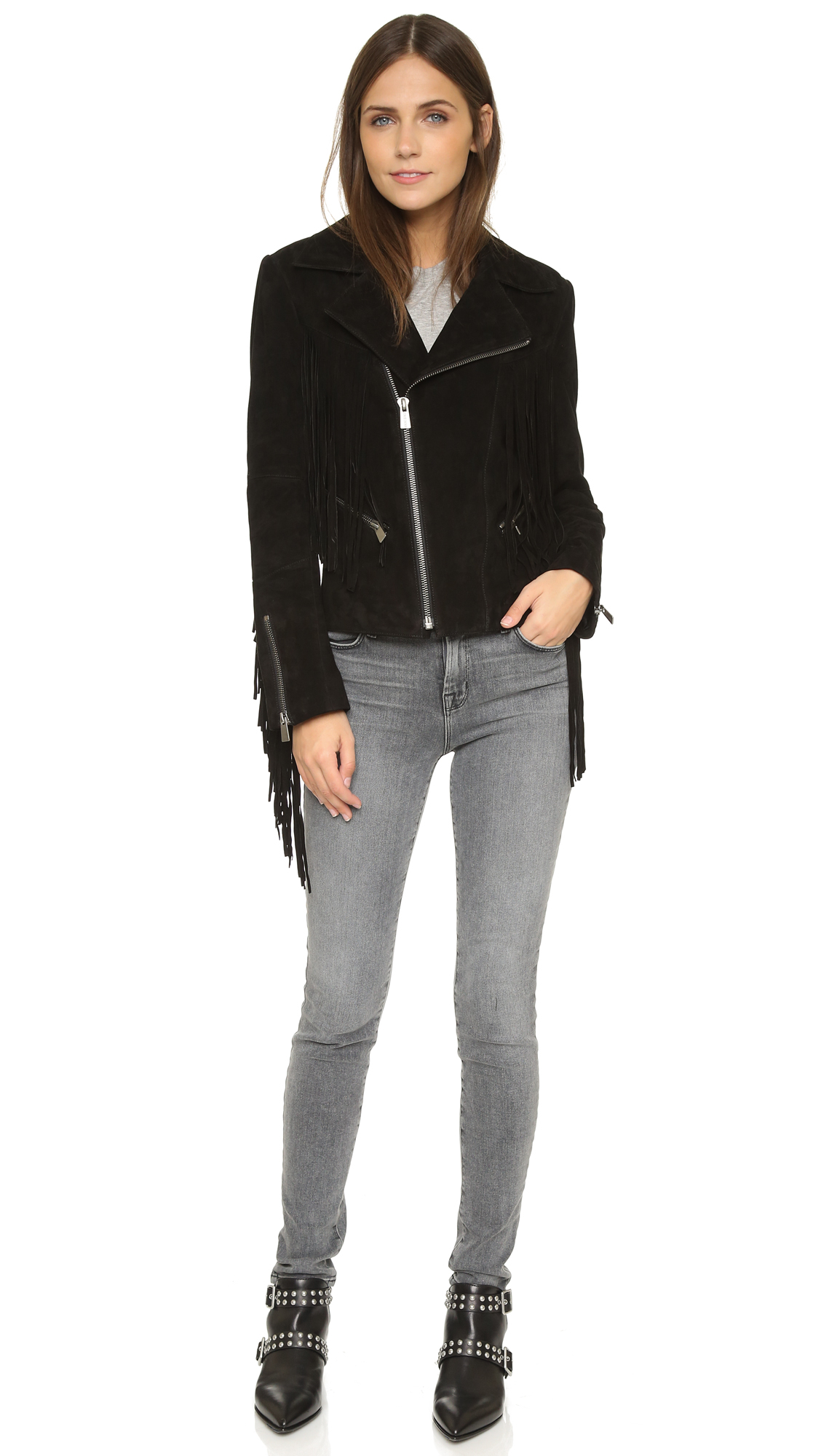 Anine Bing Fringe Suede Jacket Black In Lyst Gallery